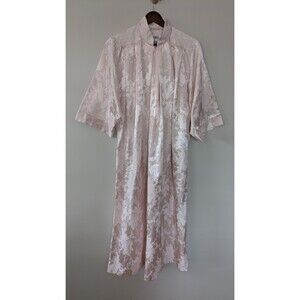 Vtg Ariel Womens Robe Small Lounge Wear 3/4 Zip Satin Pink Damask Hollywood USA
